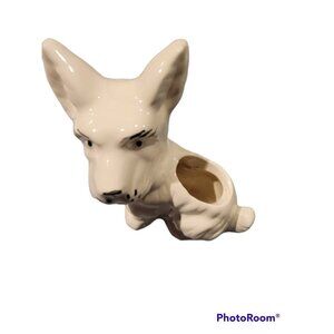 Dog Scotty Scottish Terrier Planter Westie White Ceramic Porcelain  5x6in Vtg